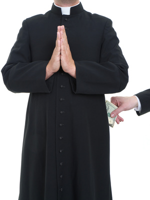 Catholic priest receiving bribe from businessman